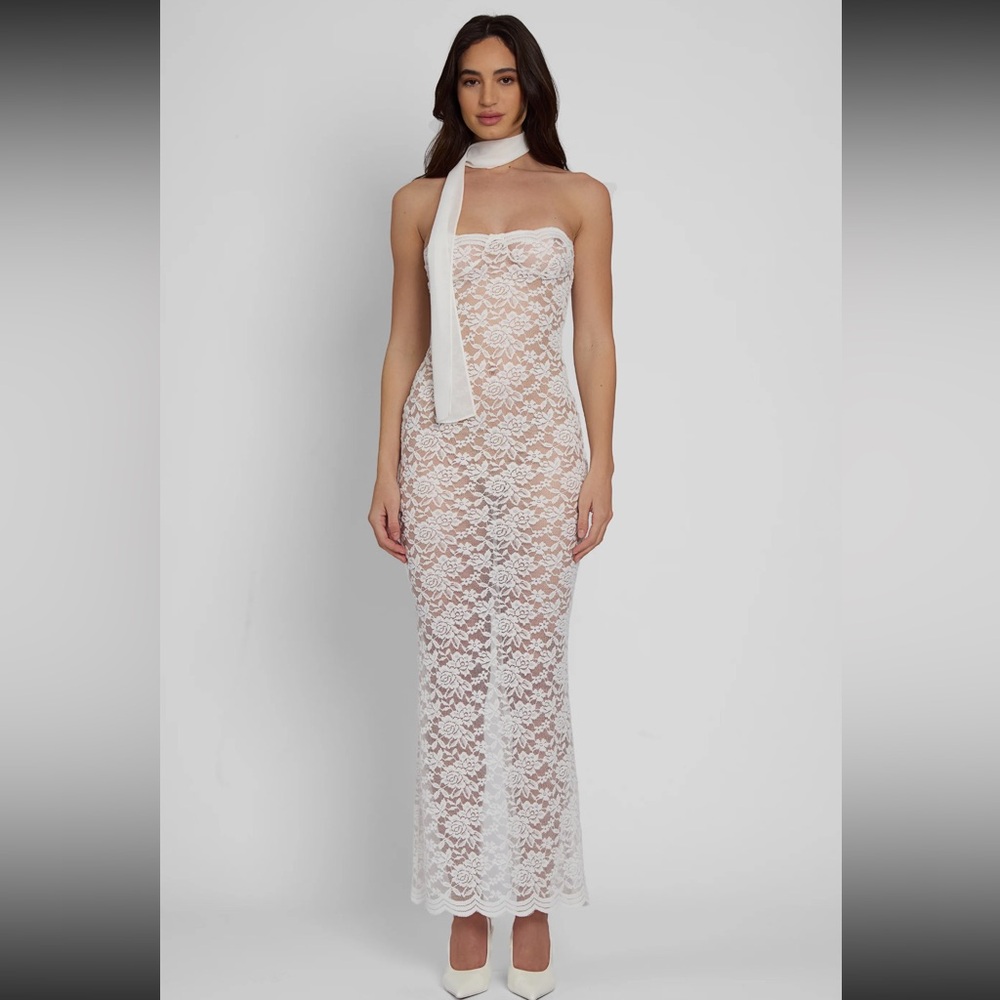 LEAU Soleil Scalloped Lace Midi Dress - White